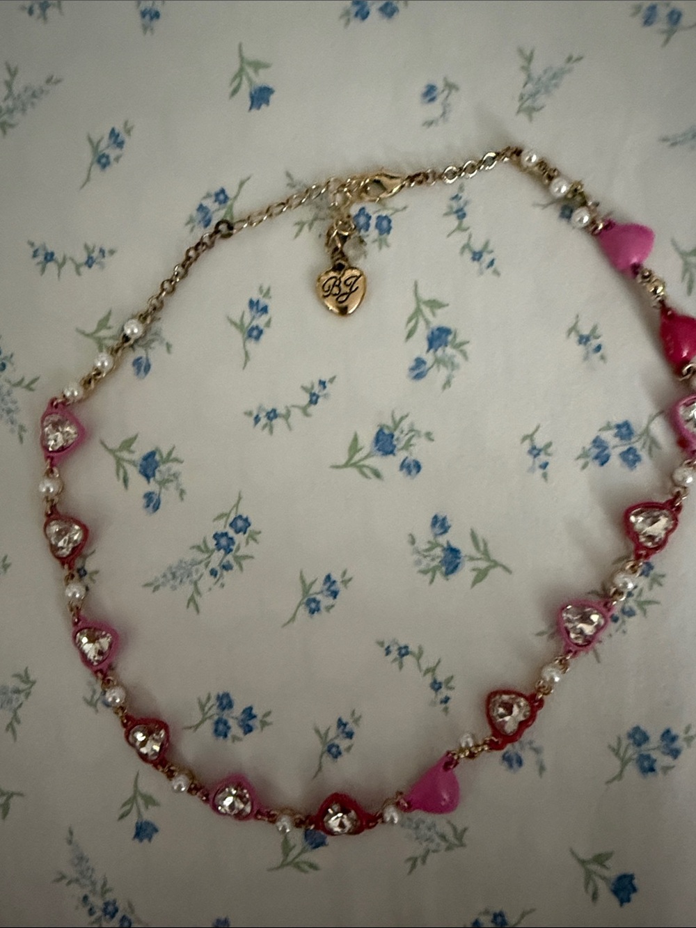 Betsey Johnson Chocker Gold-Tone Pink Heart Crystal Necklace
